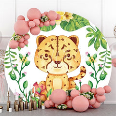 Lofaris Orange Leopard Leaves Circle Happy Birthday Backdrop