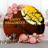 Lofaris Orange Pumpkin And Moon Round Happy Helloween Backdrop
