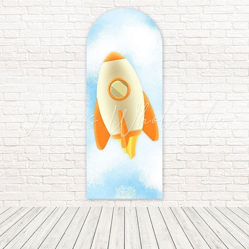 Orange Rocket Astronaut Arch Backdrop For Futuristic Celebrations