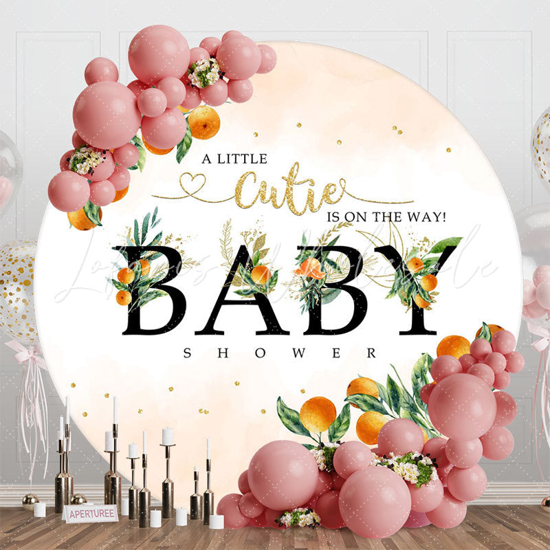 Lofaris Oranges Green Leaf Simple Round Baby Shower Backdrop
