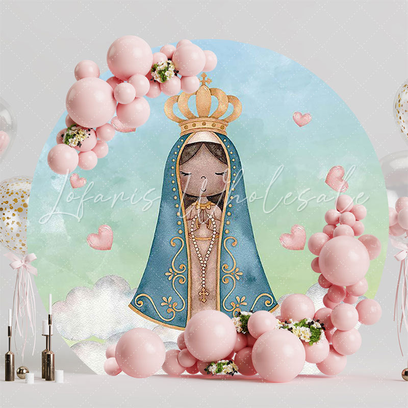 Our Lady Clouds Round Backdrop for Baptism Ceremony Theme