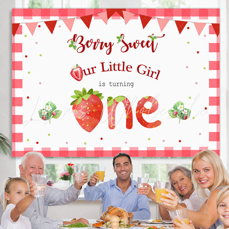 Lofaris Our Litter Girl Is Turning One Strawberry 1st Birthday Backdrop for