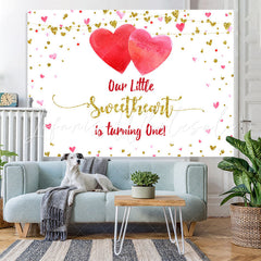 Lofaris Our Litter Sweetheart Is Turning One Gold Glitter 1st Birthday Backdrop