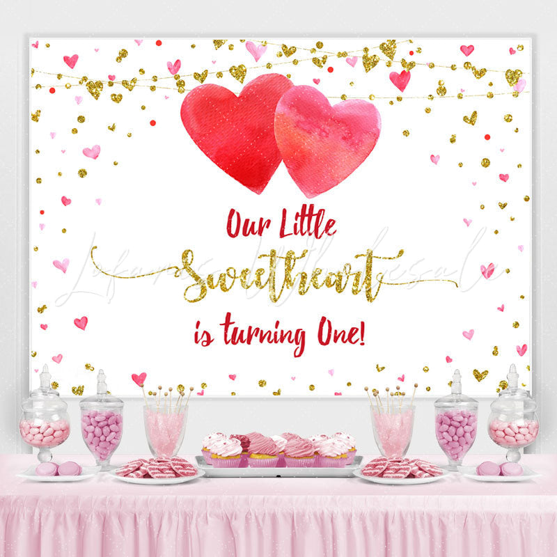 Lofaris Our Litter Sweetheart Is Turning One Gold Glitter 1st Birthday Backdrop