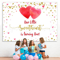 Lofaris Our Litter Sweetheart Is Turning One Gold Glitter 1st Birthday Backdrop