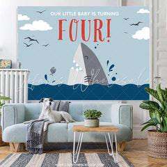 Lofaris Our Little Baby Is Turning Four Shark Birthday Backdrop