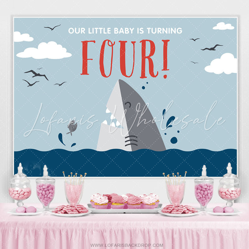 Lofaris Our Little Baby Is Turning Four Shark Birthday Backdrop
