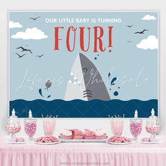 Lofaris Our Little Baby Is Turning Four Shark Birthday Backdrop