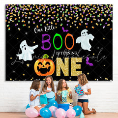 Lofaris Our Little Boo Is Turning One Black Glitter First Birthday Theme Backdrop
