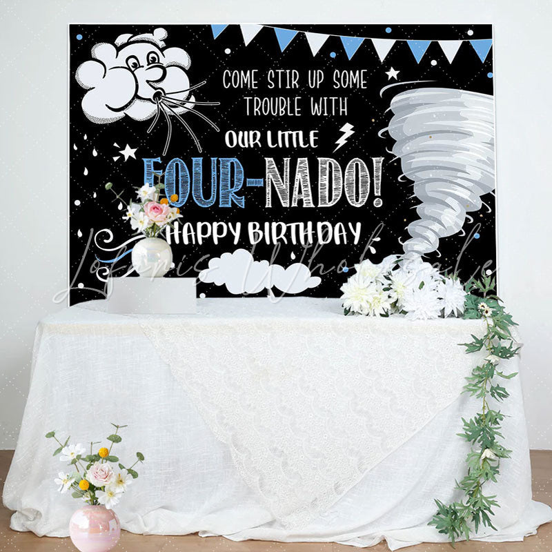 Lofaris Our Little Fournado Cloud Flag 4th Birthday Backdrop