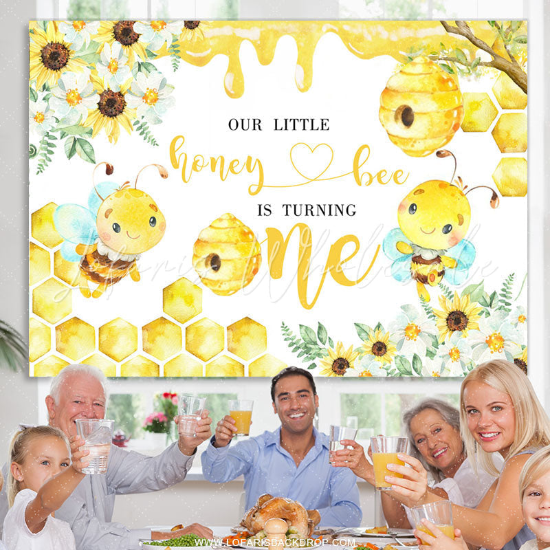 Lofaris Our Little Honey Bee Is Turning One Birthday Backdrop