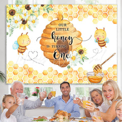 Lofaris Our Little Honey Is Turning One Bee Birthday Backdrop