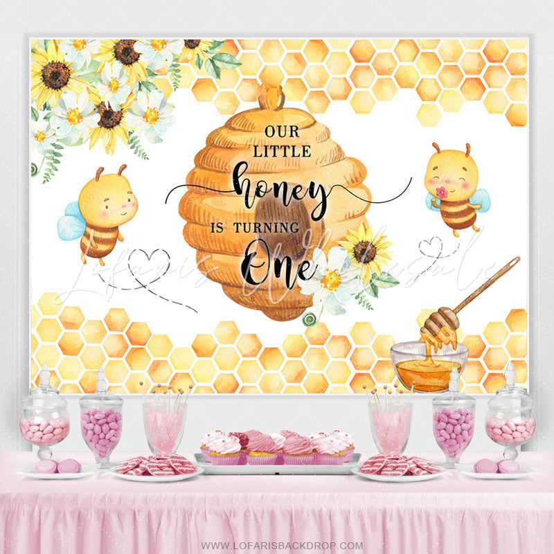 Lofaris Our Little Honey Is Turning One Bee Birthday Backdrop
