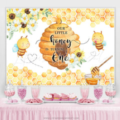 Lofaris Our Little Honey Is Turning One Bee Birthday Backdrop