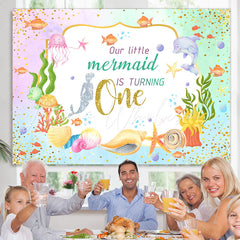 Lofaris Our Little Mermaid Is Turning One Cute Birthday Backdrop