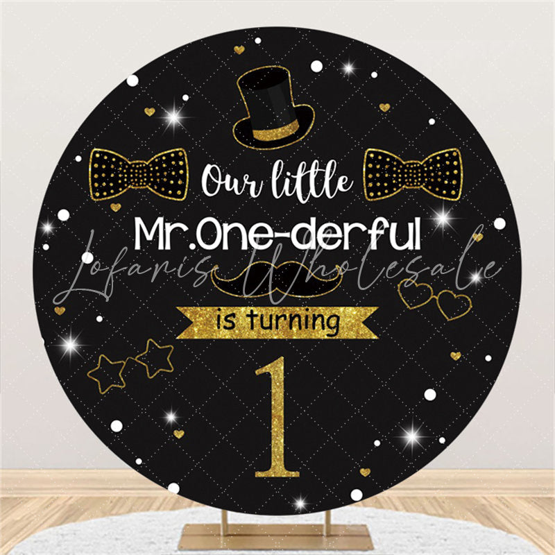 Lofaris Our Little Mr Is Turning 1 Happy Birthday Round Backdrop