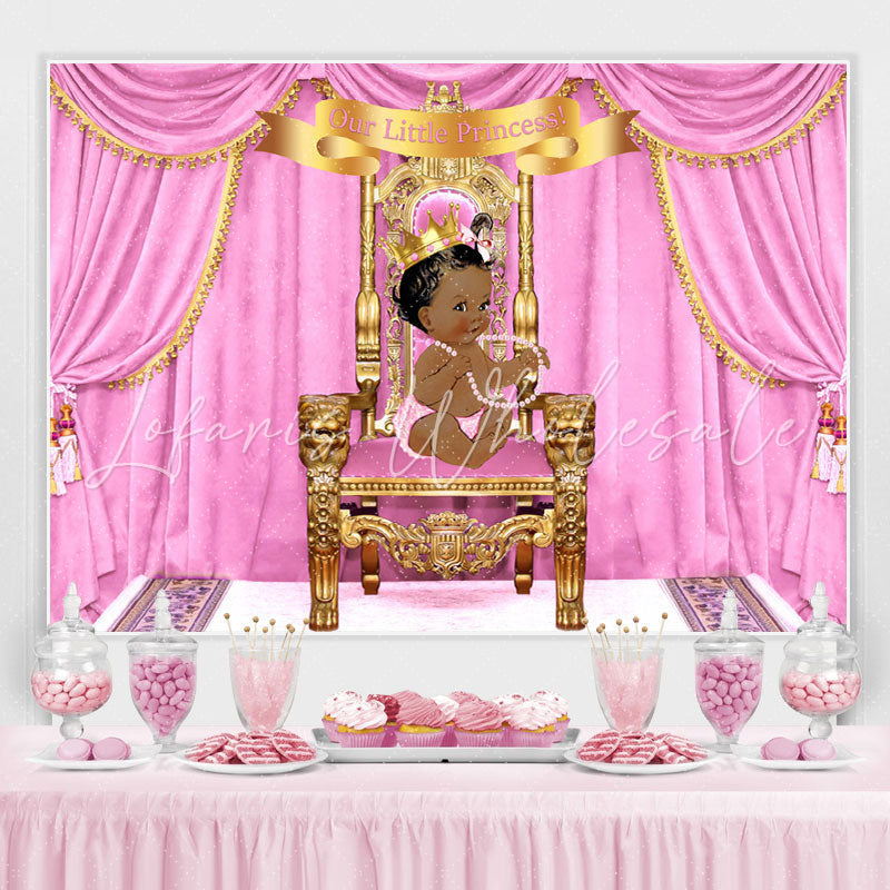 Lofaris Our Little Princess Pink and Gold Baby Shower Backdorop