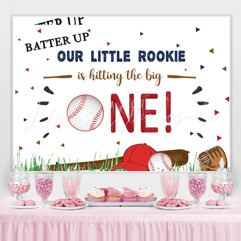 Lofaris Our LIttle Rookie Is Hitting The Big One Birthday Backdrop