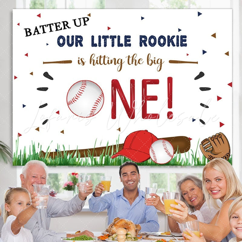 Lofaris Our LIttle Rookie Is Hitting The Big One Birthday Backdrop