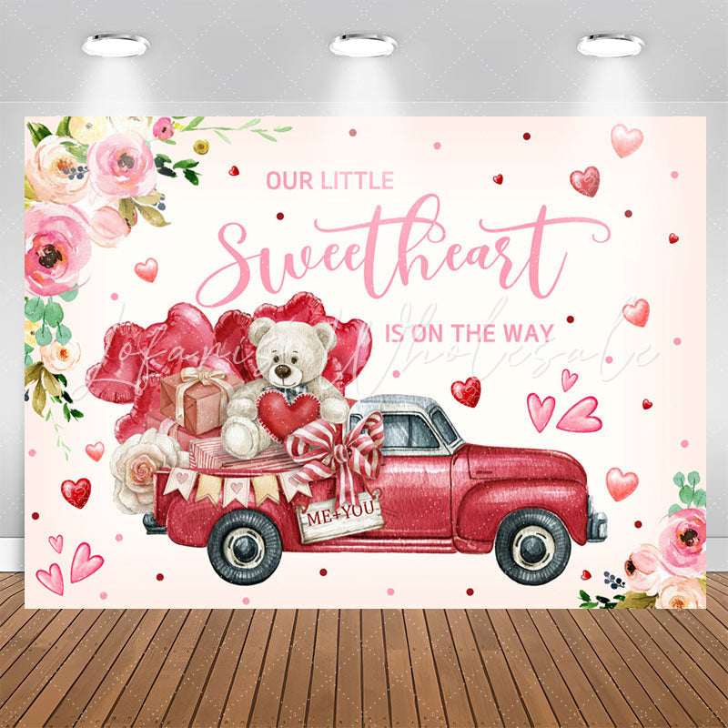 Lofaris Our Little Sweet Heart Car Bear Baby Shower Backdrop