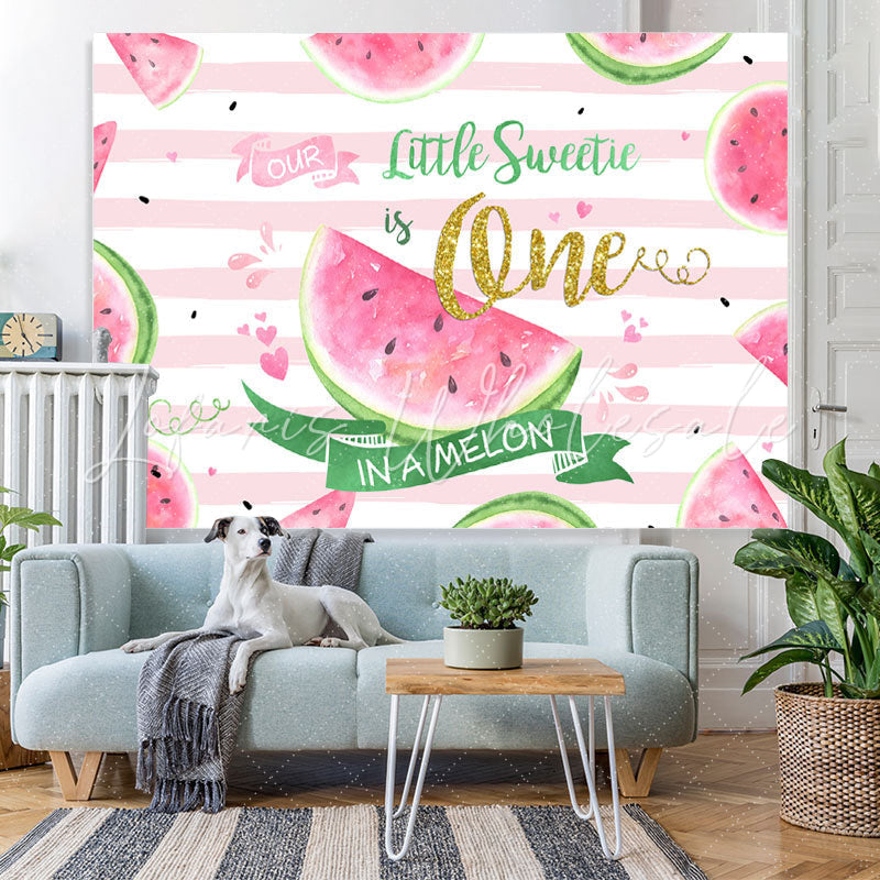 Lofaris Our Little Sweetie Is One Watermelon Birthday Backdrop