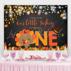 Lofaris Our Little Turkey Is Turning One Glitter First Birthday Backdrop for Kids
