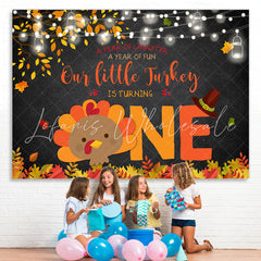 Lofaris Our Little Turkey Is Turning One Glitter First Birthday Backdrop for Kids