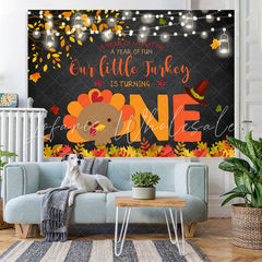 Lofaris Our Little Turkey Is Turning One Glitter First Birthday Backdrop for Kids