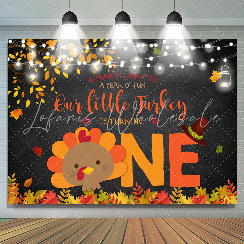 Lofaris Our Little Turkey Is Turning One Glitter First Birthday Backdrop for Kids