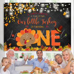 Lofaris Our Little Turkey Is Turning One Glitter First Birthday Backdrop for Kids