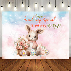 Lofaris Our Somebunny Special Egg Pink 1st Birthday Backdrop
