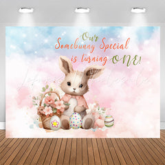 Lofaris Our Somebunny Special Egg Pink 1st Birthday Backdrop