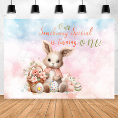 Lofaris Our Somebunny Special Egg Pink 1st Birthday Backdrop