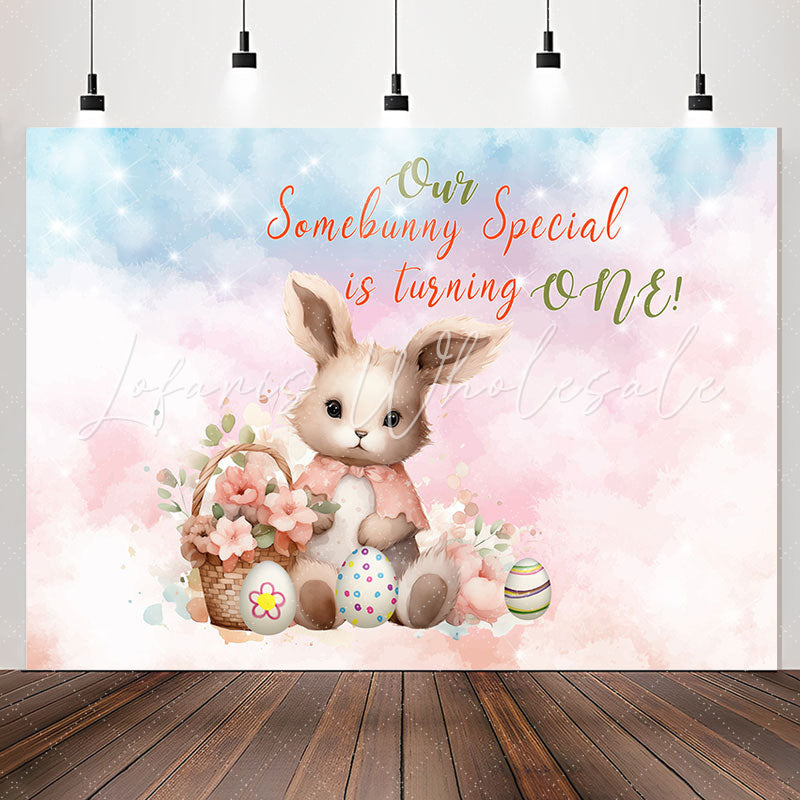 Lofaris Our Somebunny Special Egg Pink 1st Birthday Backdrop
