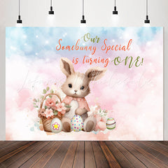 Lofaris Our Somebunny Special Egg Pink 1st Birthday Backdrop