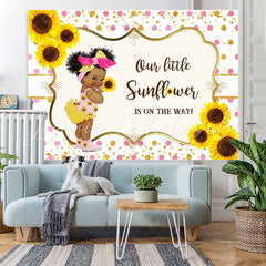 Lofaris Sunflowers With Pink Spot Glitter Baby Shower Backdrop