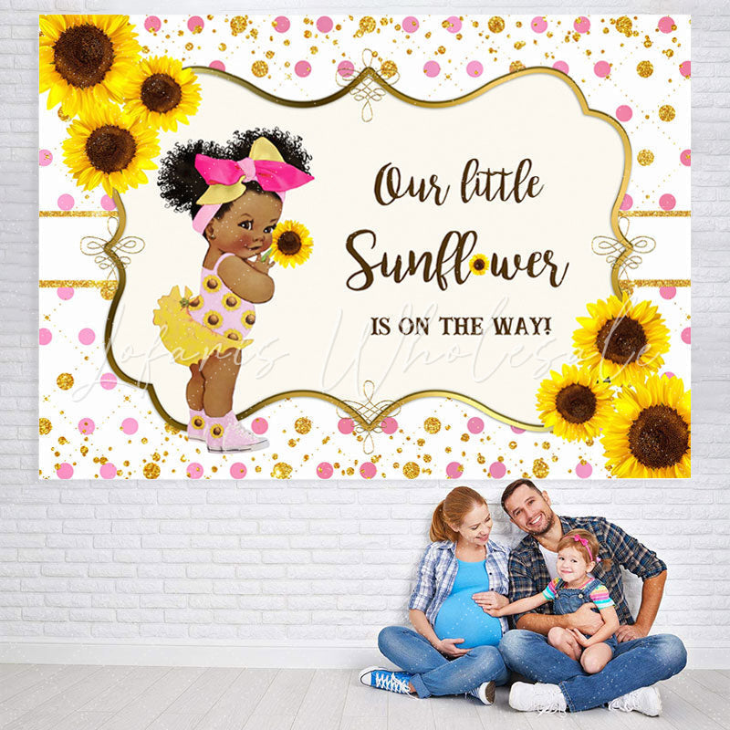 Lofaris Sunflowers With Pink Spot Glitter Baby Shower Backdrop