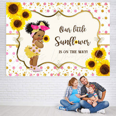 Lofaris Sunflowers With Pink Spot Glitter Baby Shower Backdrop