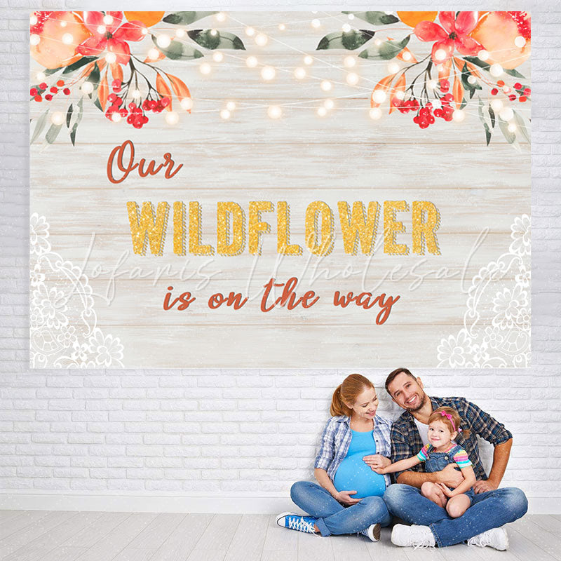 Lofaris Our Wildflower Is On The Way Floral Lace Baby Shower Backdrop