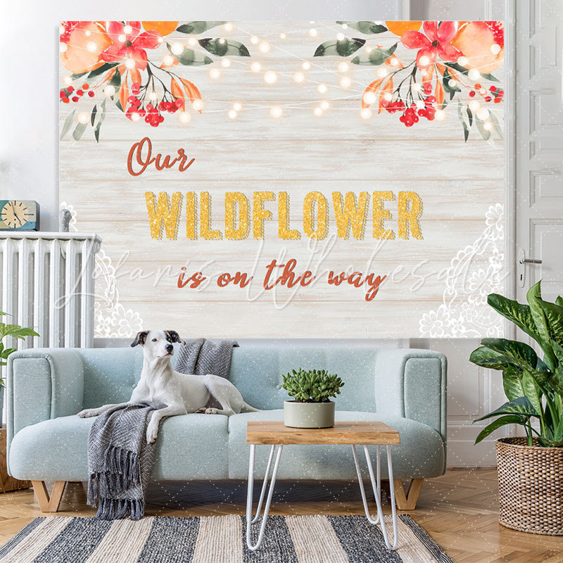 Lofaris Our Wildflower Is On The Way Floral Lace Baby Shower Backdrop
