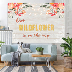 Lofaris Our Wildflower Is On The Way Floral Lace Baby Shower Backdrop