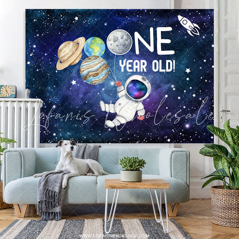 Lofaris Out Little Astronaut Is One Year Old Birthday Backdrop