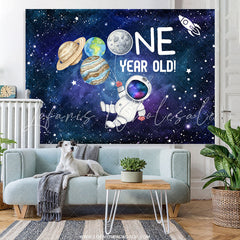 Lofaris Out Little Astronaut Is One Year Old Birthday Backdrop