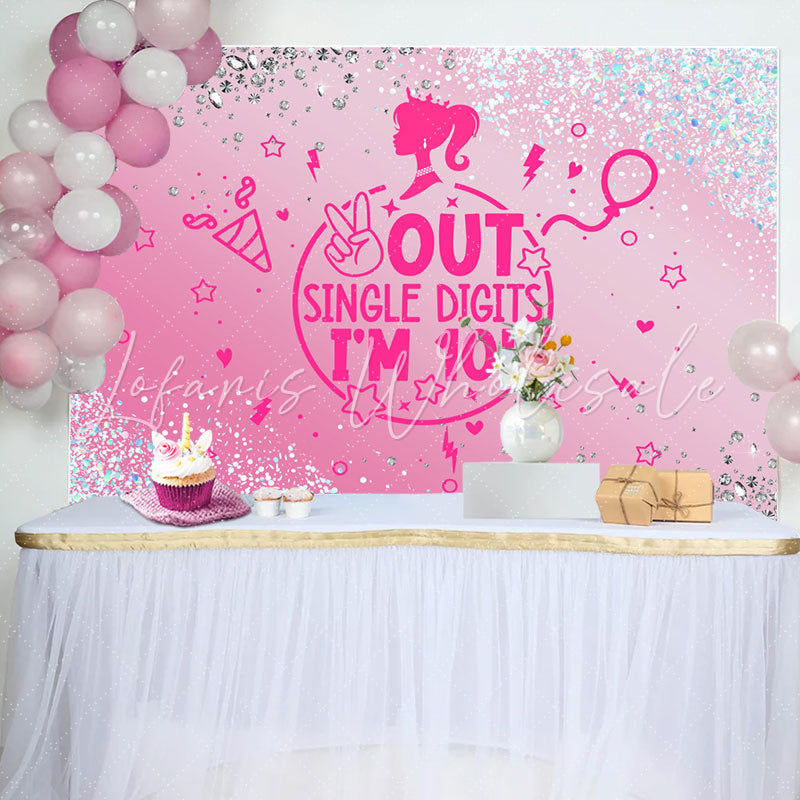 Lofaris Out Single Digits Pink Girls 10th Birthday Backdrop