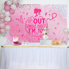Lofaris Out Single Digits Pink Girls 10th Birthday Backdrop