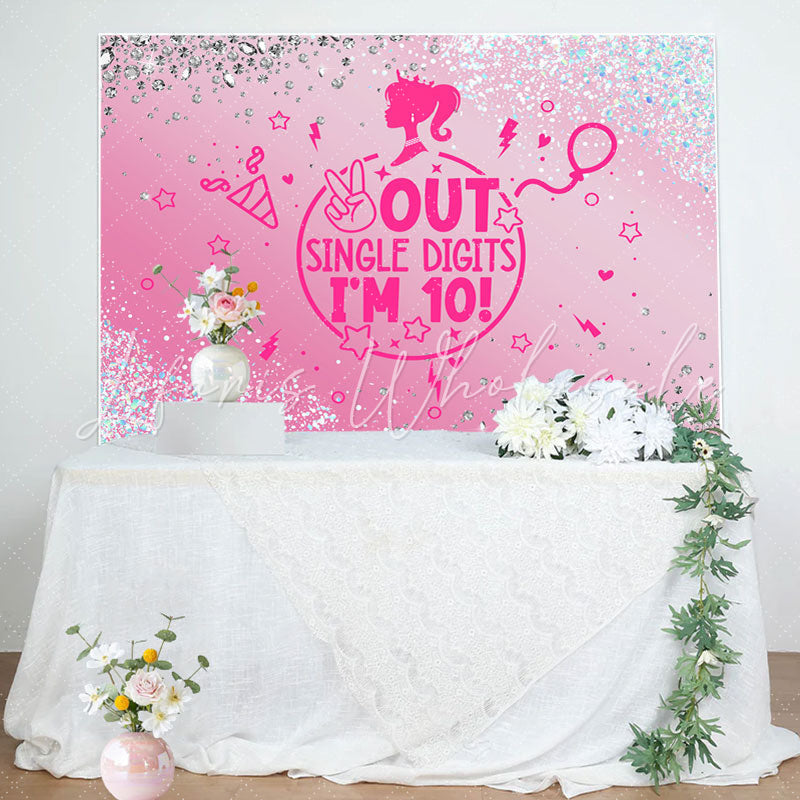 Lofaris Out Single Digits Pink Girls 10th Birthday Backdrop