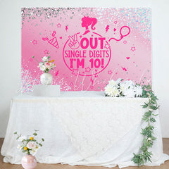 Lofaris Out Single Digits Pink Girls 10th Birthday Backdrop