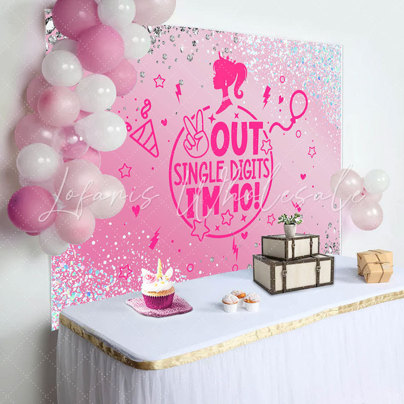 Lofaris Out Single Digits Pink Girls 10th Birthday Backdrop