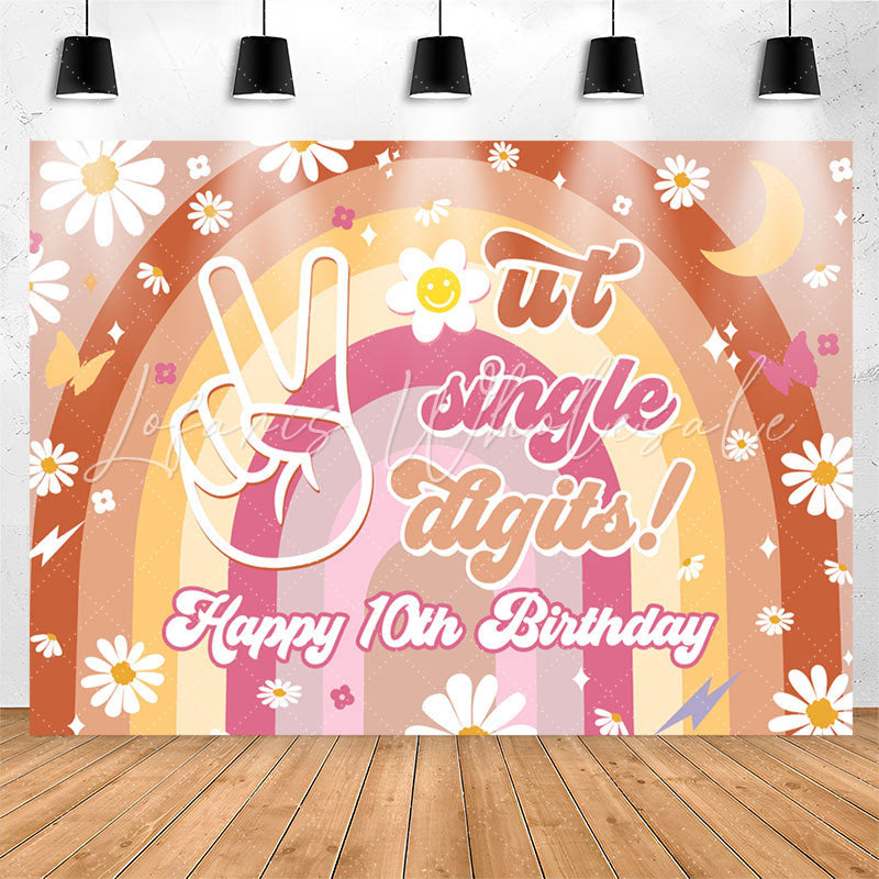 Lofaris Out Single Digits Rainbow Floral 10th Birthday Backdrop