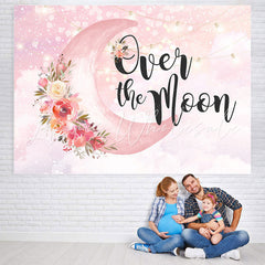 Lofaris Over The Moon And Flower Baby Shower Backdrop For Girl